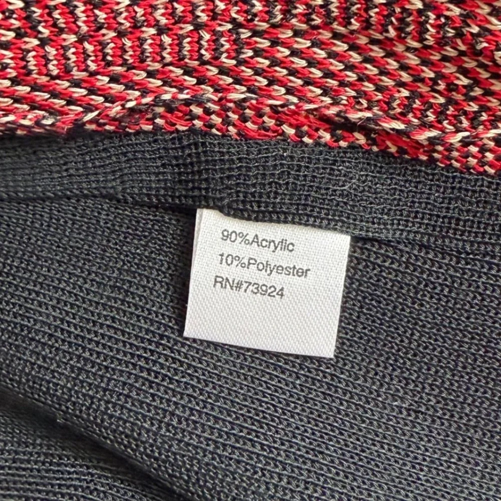 Ming Wang Knit Blazer Cardigan Open Front Abstract Print‎ Red Black XL - Picture 6 of 12